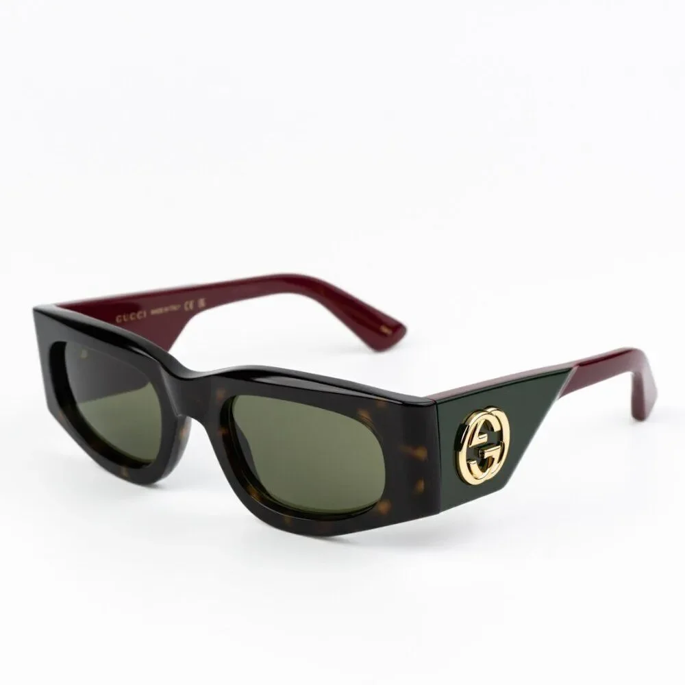NEW Gucci GG1664S 002 Havana Red Green Rectangle Unisex Sunglasses